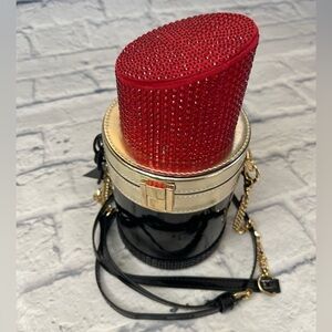 Aldo Vidaria Red & Black Rhinestone Lipstick Novelty Clutch Crossbody Bag NWT